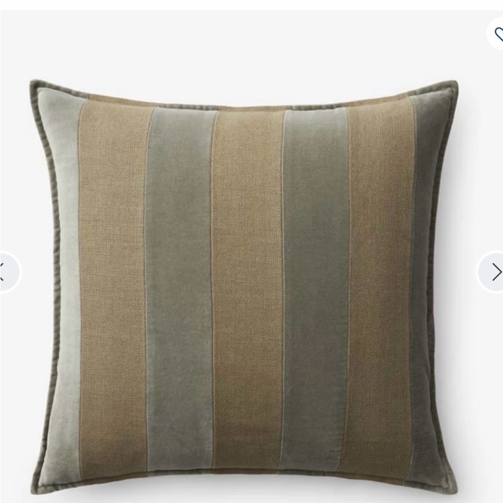 Striped Velvet and Linen Decorative Pillow - Olive and Taupe